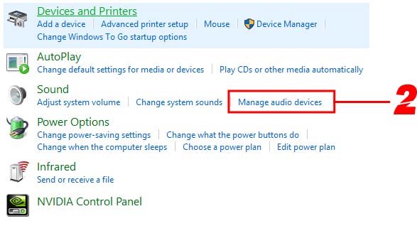 Step 2, Click On Manage Audio Devices