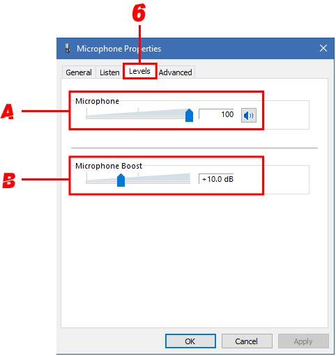 Step 5, Levels, Microphone And Microphone Boost